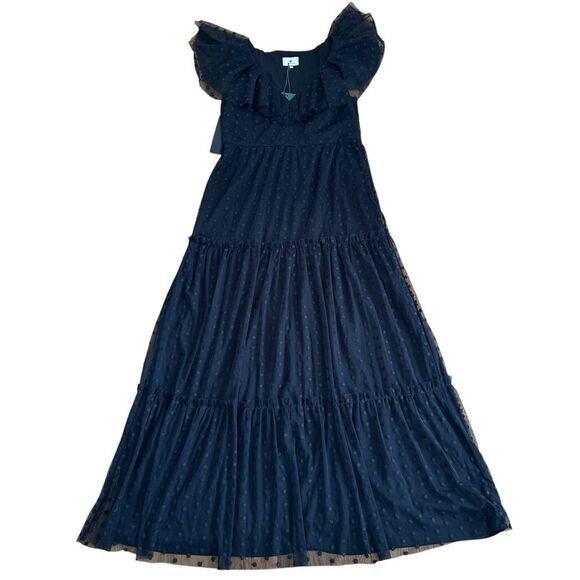 Tuckernuck Women’s Black Onyx Tulle Mesh Lace Giselle Maxi Dress Size M New - Picture 1 of 10